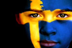 Swedish sports fan with painted face