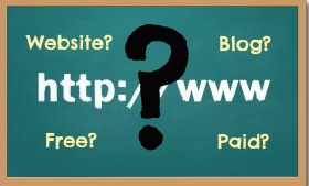 Blackboard with http://www and question mark with text: Free? Paid?