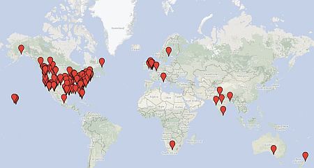 Map of locations for those sending good wishing