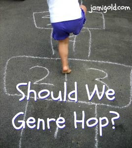 Child playing hopscotch with text: Should We Genre Hop?