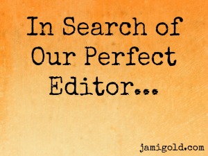 Color variations of a single shade with text: In Search of Our Perfect Editor...