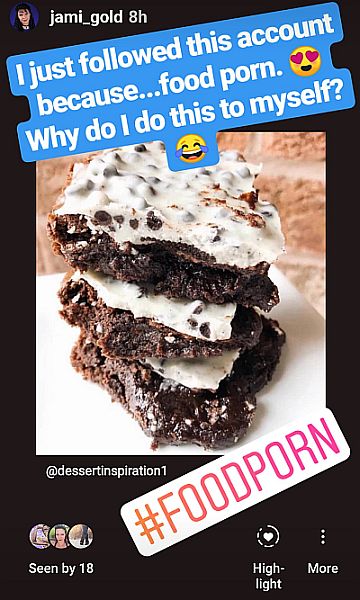 Image of brownies with caption: I just followed this food porn account. Why do I do this to myself? ;)