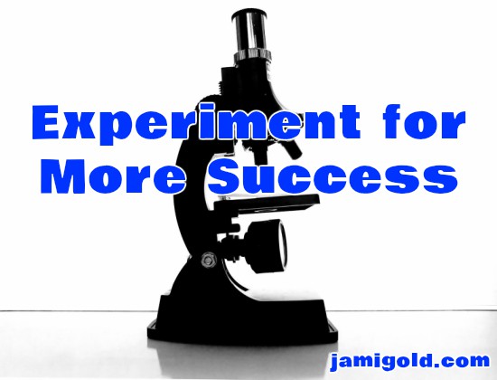 Microscope on white background with text: Experiment for More Success